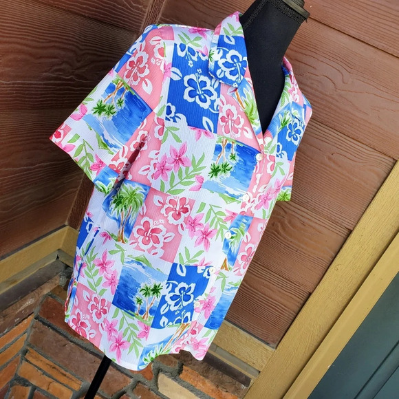 Vintage Alia Petites Women's Short Sleeve Tropical Buttondown Shirt Size 12 - Picture 7 of 11
